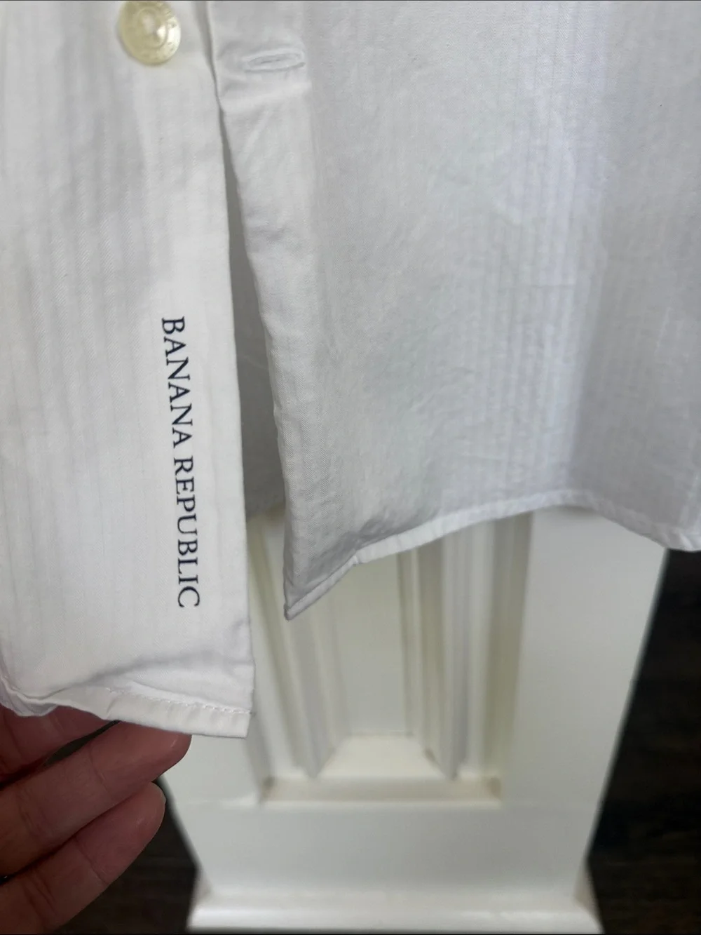 Banana Republic Men's Vintage White Subtle-Striped Cotton Dress Shirt M